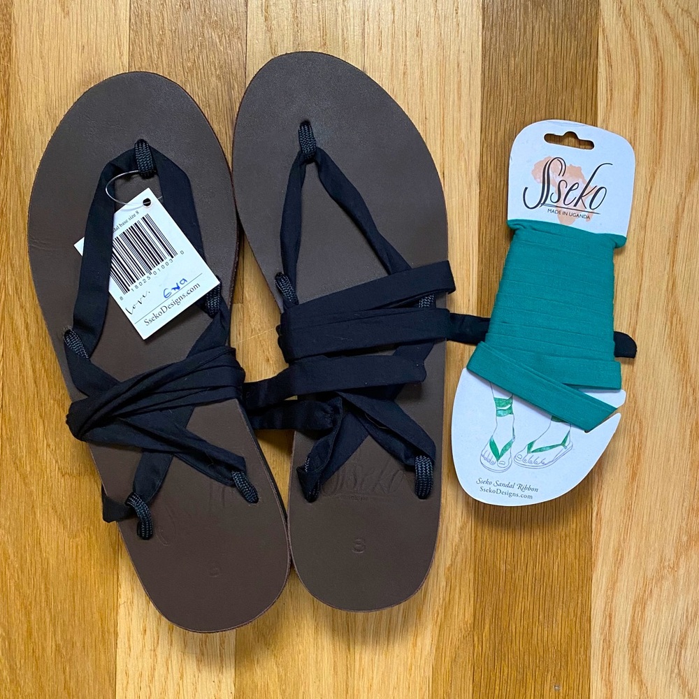 Sseko Ribbon Sandals size 8 & 2 sets of ribbons